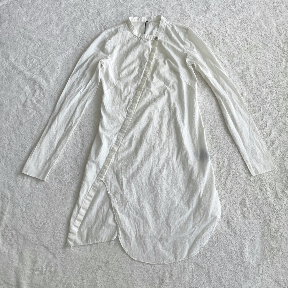 Masnada White Cotton Asymmetrical Tunic Shirt Made in Italy Mandarin Collar Sz 6